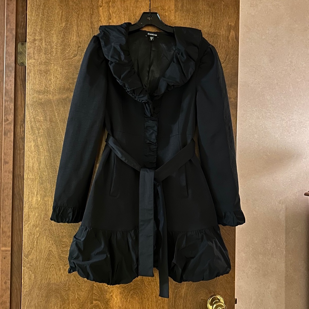 Bebe Satin Ruching Details Trim Trench Coat, Size M - Picture 2 of 16